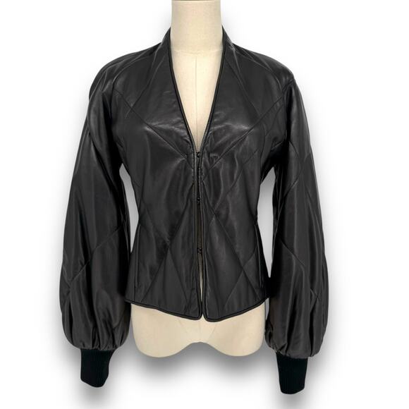 AKRIS Black Lamb Napa Leather Bomber Blazer Jacket - Size 6 - Picture 2 of 7